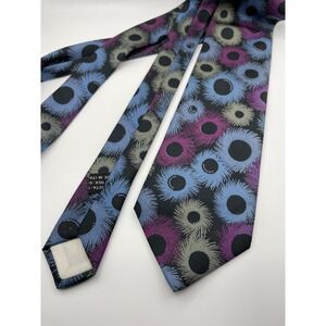 Enrico Coveri Mens Silk Tie Italy Abstract Sunburst Purple Blue Geometric Print